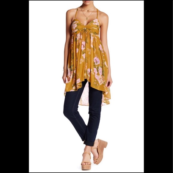 FREE PEOPLE BOHO MIRAGE TUNIC MUSTARD TANK TOP XS - Picture 2 of 5